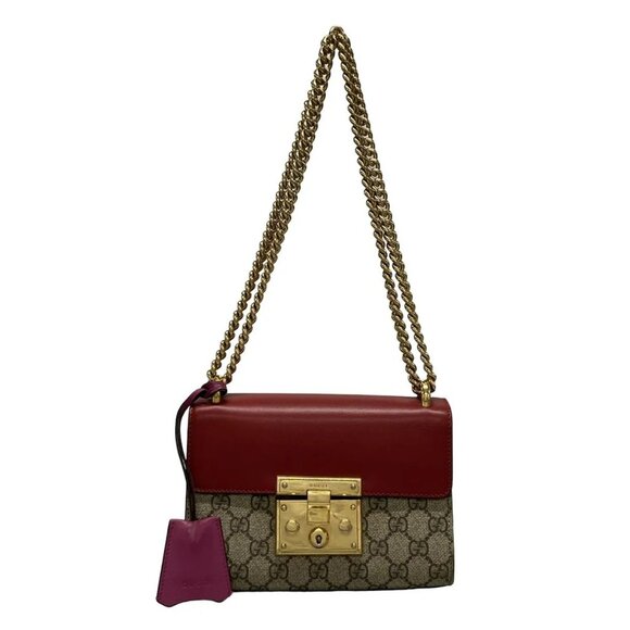 Auth GUCCI Padlock GG Small 409487 Beige Red Multi PVC Leather Shoulder Bag - Picture 1 of 16